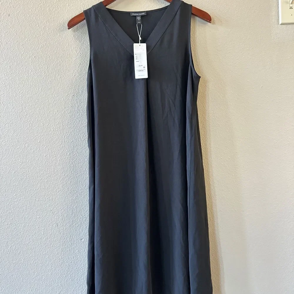 Eileen Fisher Silk Georgette Crepe V-Neck Dress XS - Picture 4 of 8